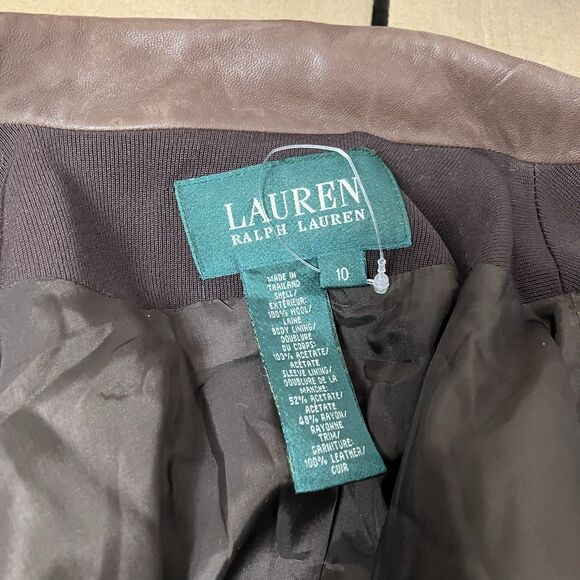 Lauren Ralph Lauren Brown Wool Leather Collar Horse Buttons Equestrian Blazer - Picture 5 of 14